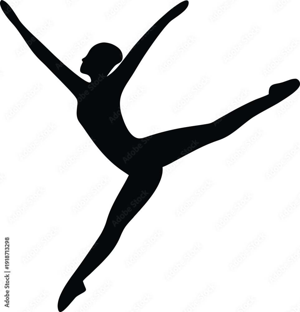 Fototapeta premium Silhouette of a dancer mid-leap, arms extended in motion.