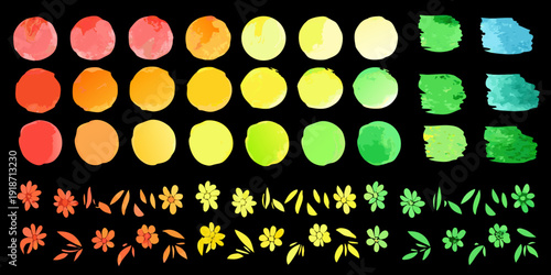 Watercolor palette displaying a spectrum of vibrant colors and brushstrokes