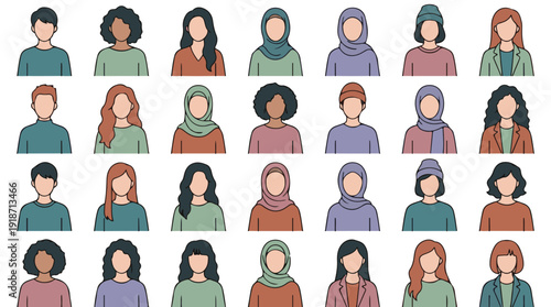 Set of diverse people avatars, multi-ethnic and inclusive illustration