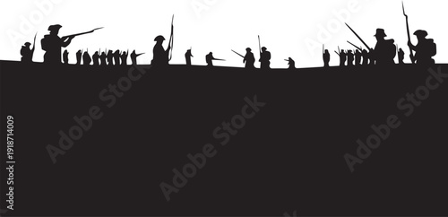 American revolution soldiers on battlefield fighting battle with guns and muskets historical illustration vector