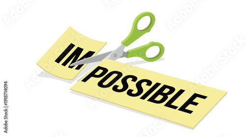 Concept of making the impossible possible with scissors cutting 'IM'