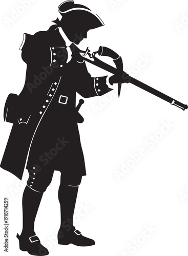 Revolutionary war soldier loading rifle silhouette vector historical military line art icon