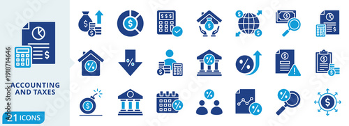 accounting and taxes flat icon pack collection of finance, accounting, tax, budget, business, financial, analysis, investment, economy, money icon