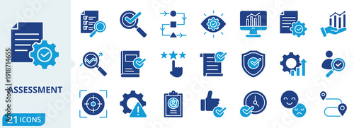 asssessment flat icon pack collection of analysis, appraisal, audit, benchmark, calibration, check, comparison, compliance, diagnostics, evaluation icon