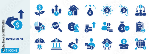 investment flat icon pack collection of business, finance, investment, profit, chart, stock, economy, growth, financial, analysis icon