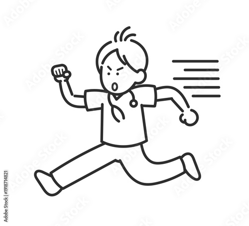 忙しく走り回る医師のイラスト　線画のみ