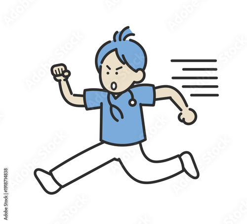 忙しく走り回る医師のイラスト