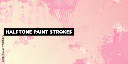 Abstract pink background with halftone dots and paint stroke texture