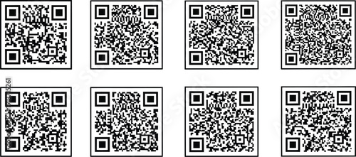 Grid of eight QR codes displayed in a black and white pattern on a plain white background.