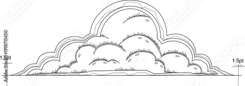 Stylized line art drawing illustrates a detailed cumulonimbus cloud structure with layered outlines and texture indications.