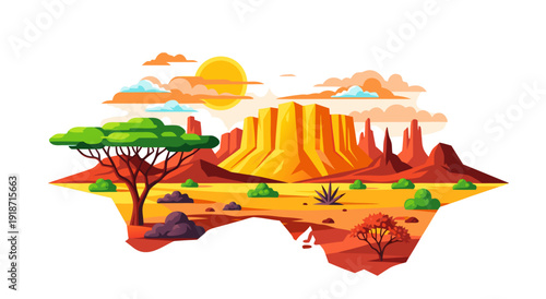 Vibrant Australian Desert Landscape vector illustration showcasing arid beauty and unique flora
