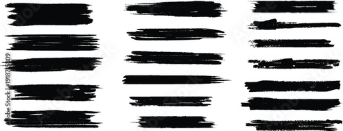 Collection of black brush strokes on white background for art and design