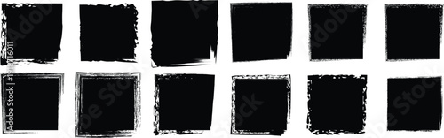 A collection of 12 black rectangular brushstrokes on a white background