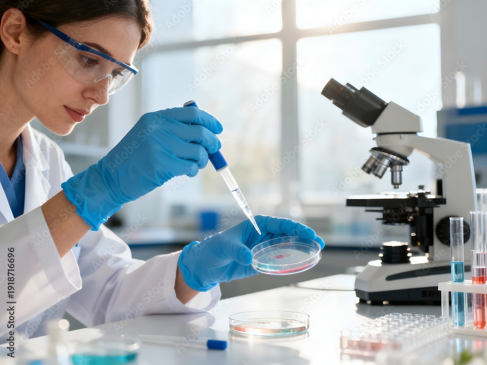 Fototapeta premium Scientist Using Pipette with Petri Dish