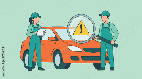 Car inspection by professional mechanics, highlighting vehicle problems