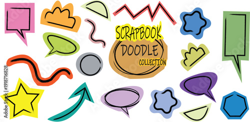 Colorful doodle speech bubbles and shapes
