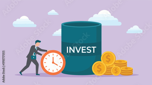 Businessman investing time and money for financial growth and future wealth
