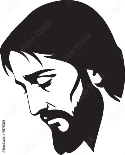 Jesus christ face silhouette vector illustration with line art detail isolated