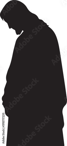 Jesus silhouette vector illustration, praying figure, transparent background