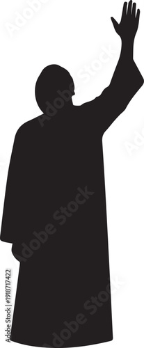 Silhouette of man waving hand, wearing long robe, vector illustration
