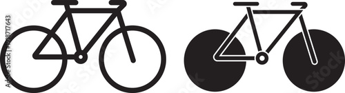 Biking Mountain Icon Set. Off-road cycling symbols. Extreme Cycling Symbols. Mountain biker icon. Biking mountain icon logo in stroke lines collection. Line and glyph design with editable stroke