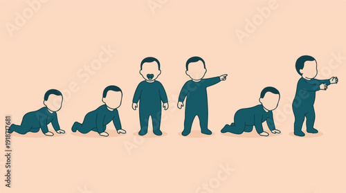 Stages of baby development, from crawling to standing and learning to walk