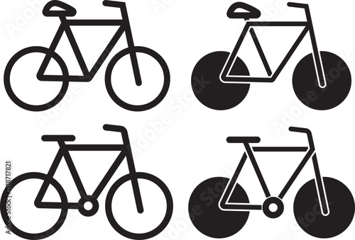 Biking Mountain Icon Set. Off-road cycling symbols. Extreme Cycling Symbols. Mountain biker icon. Biking mountain icon logo in stroke lines collection. Line and glyph design with editable stroke