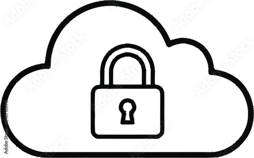 Cloud computing with a secure padlock for data protection on a checkered transparent background