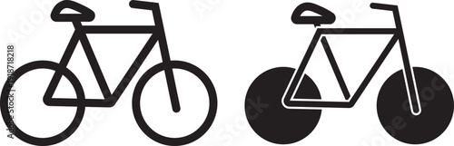 Biking Mountain Icon Set. Off-road cycling symbols. Extreme Cycling Symbols. Mountain biker icon. Biking mountain icon logo in stroke lines collection. Line and glyph design with editable stroke