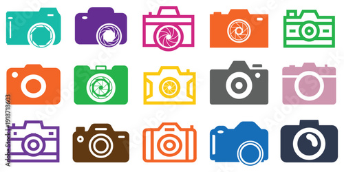 Camera icon set. photo camera in flat style symbol. photography camera line art signs, vector illustration