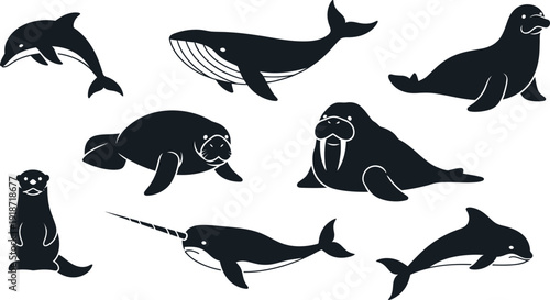 Minimalist Marine and Land Animal Silhouette Vector Collection Design