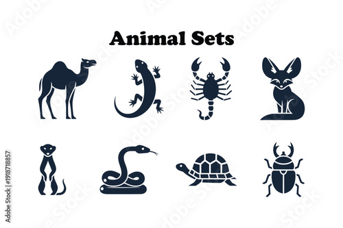 Animal sets silhouette collection featuring various desert creatures