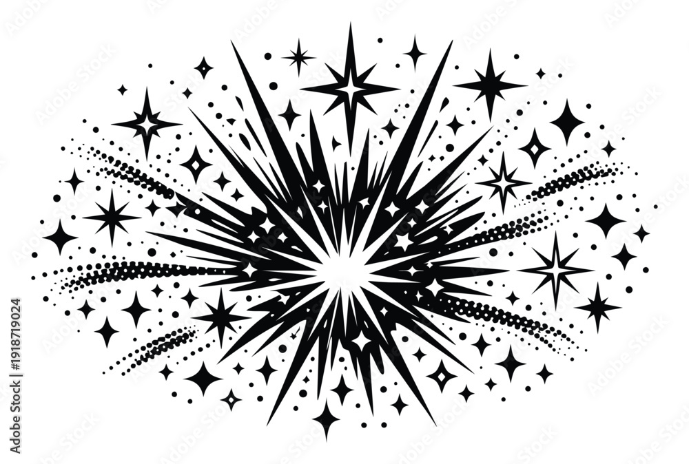 Obraz premium Stylized illustration of a star burst depicting a festive explosion for celebration and design