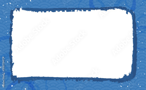 涼しげな水面と和柄の四角フレーム2_横