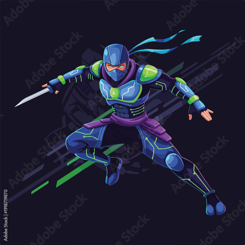 Futuristic Ninja Warrior in Action Pose 1.