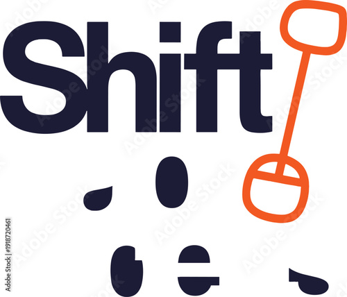 Shift text with footprints and shovel, moving concept