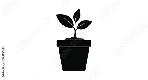 A simple black silhouette of a plant growing in a pot