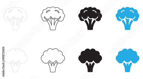 broccoli plant icon vector, broccoli with leaf icon symbol vector, silhouette and line art illustration