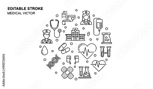 Modern Editable Stroke Medical Icons Set Healthcare And Hospital Line Symbols Vector Isolated On White Background