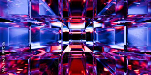 Tableau sur toile Transparent crystal glass abstract shapes with iridescent refraction glowing pur