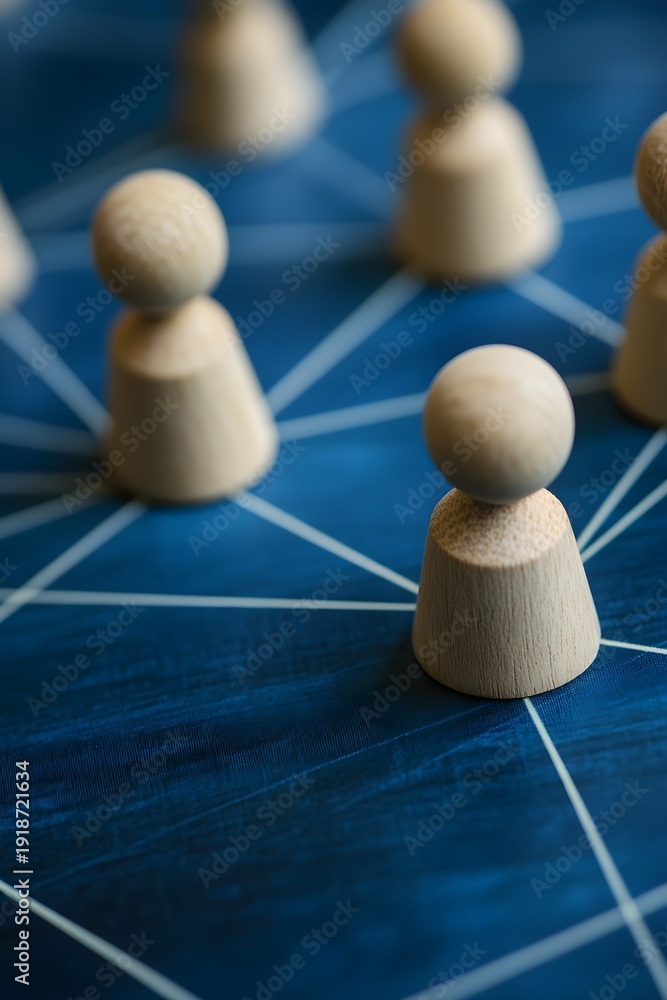 Obraz premium Wooden figures on blue network diagram image