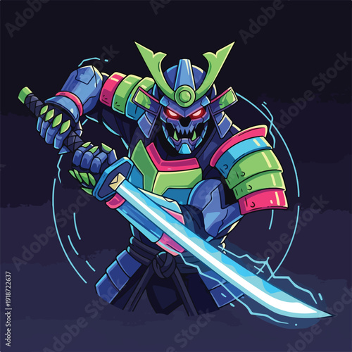 Futuristic Robot Warrior with Electric Sword.