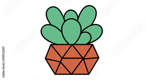 Wallpaper Mural Front view illustration showcasing a vibrant green plant with orange geometric pot and rounded leaves on a white studio backdrop Torontodigital.ca