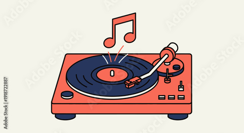Wallpaper Mural Front view of an orange record player spinning vinyl on a turntable, with an orange musical note, illustrated on a white backdrop Torontodigital.ca