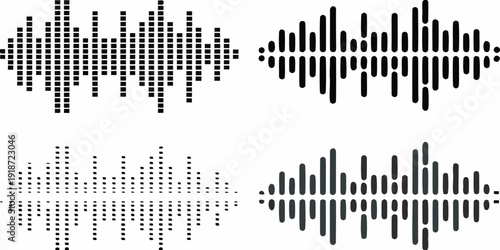 Abstract sound wave visualizations with varying densities and patterns