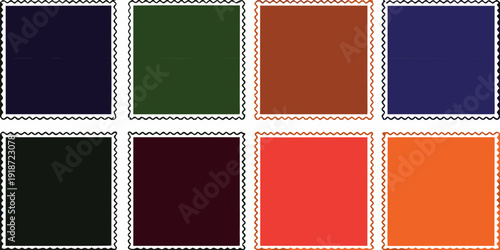 A grid of nine colored squares each framed with a decorative border