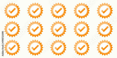 Orange checkmark badges arranged in a grid pattern on a white background