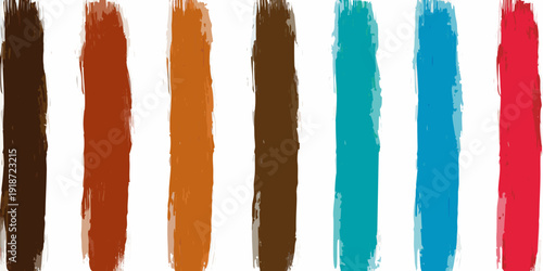 Abstract vertical brushstrokes of various bold colors against white