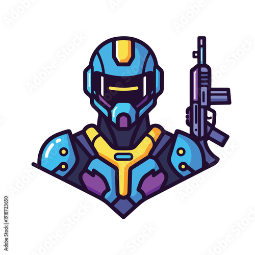 Futuristic Soldier with Gun and Armor.