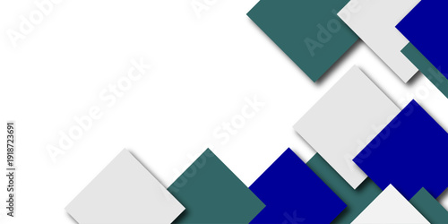 abstract layered square background with blue and green geometric shapes and soft shadows modern minimal design template